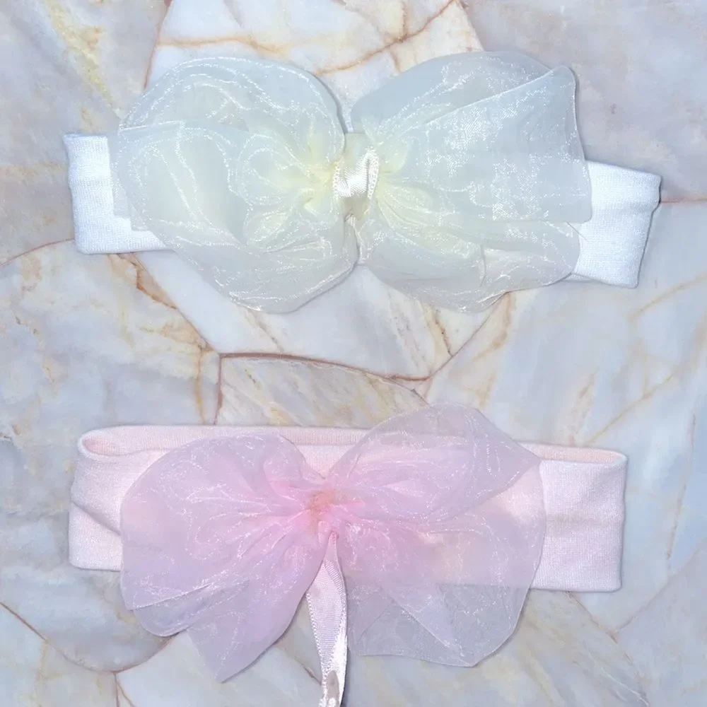 Girls Princess Bow-Knot Headband‎ Set of 2 Pink White Elastic Hair Accessories